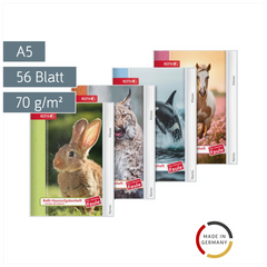 Hausaufgabenheft Für clevere Faule „Tiere“ | A5, 56 Blatt, sortiert