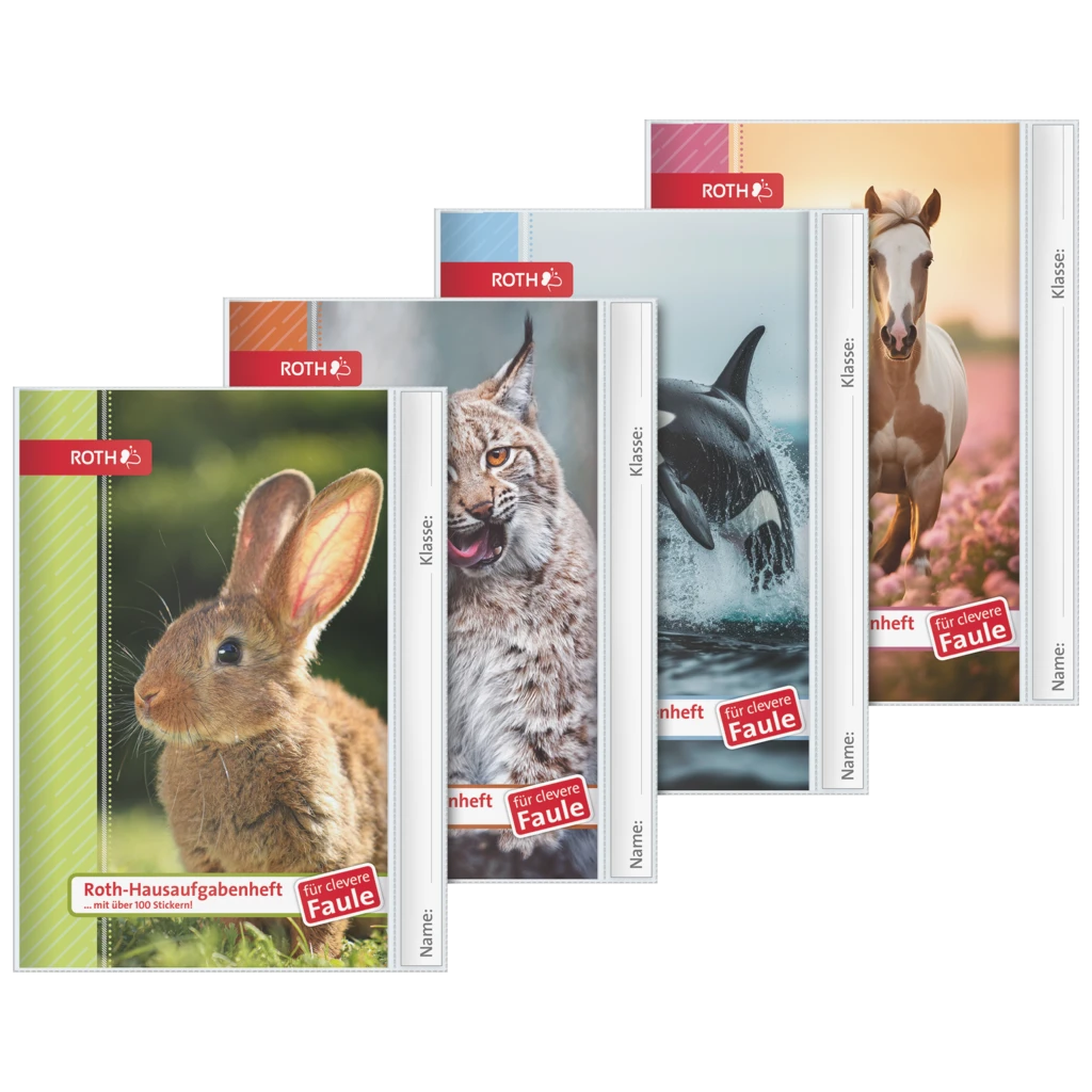 Hausaufgabenheft Für clevere Faule „Tiere“ | A5, 56 Blatt, sortiert