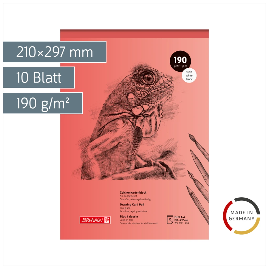 Zeichenkartonblock | A4, 10 Blatt, rot