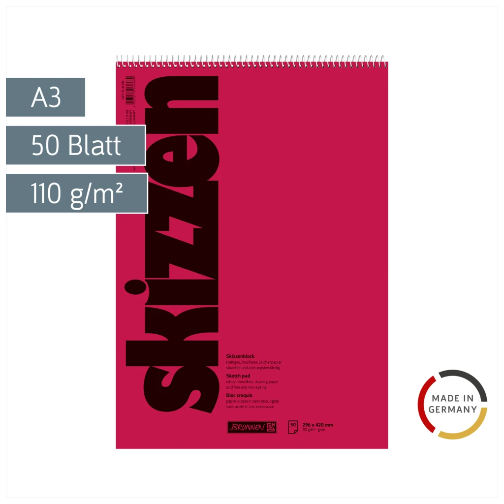 Skizzenblock | A3, 50 Blatt, rot