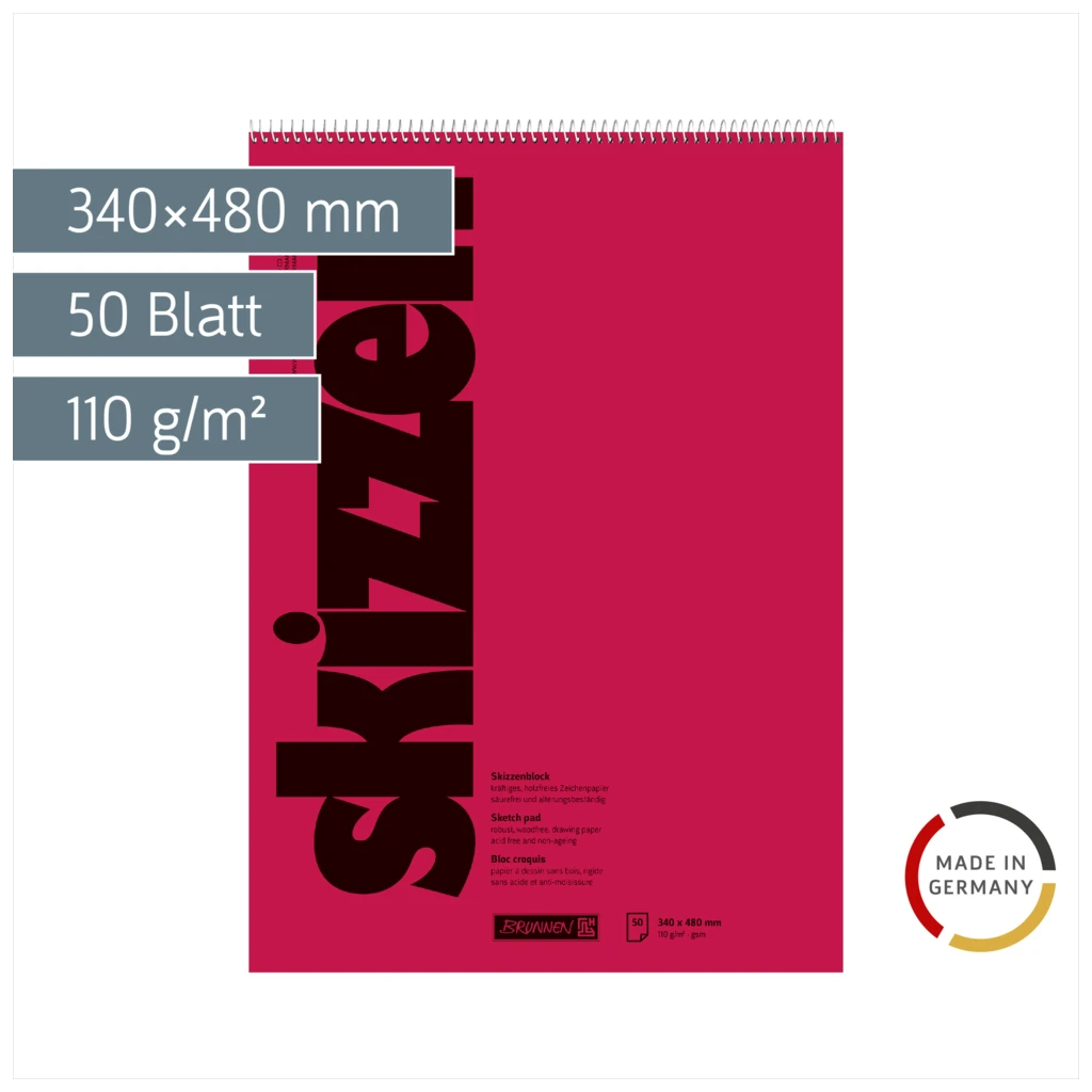 Skizzenblock | 340×480 mm, 50 Blatt, rot