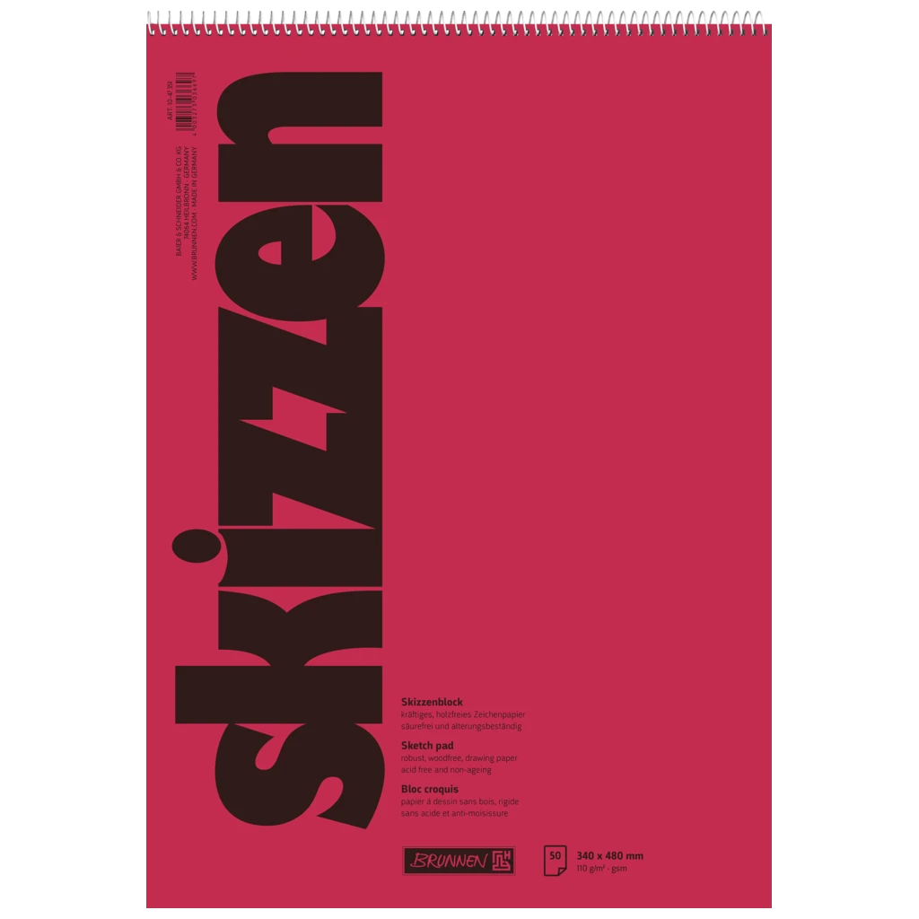 Skizzenblock | 340×480 mm, 50 Blatt, rot