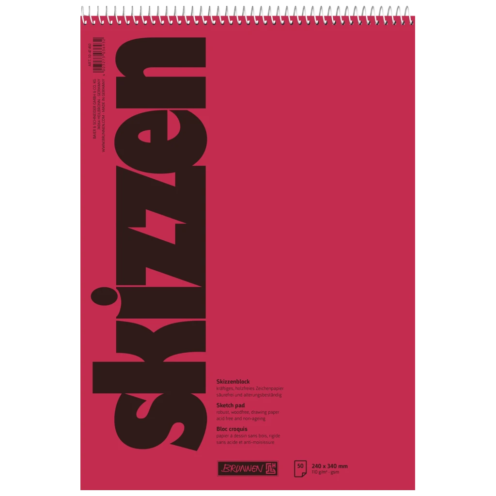 Skizzenblock | 240×340 mm, 50 Blatt, rot