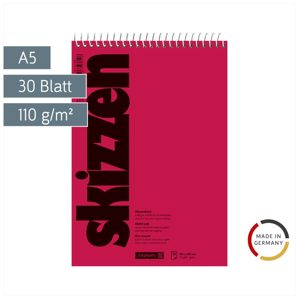 Skizzenblock | A5, 30 Blatt, rot