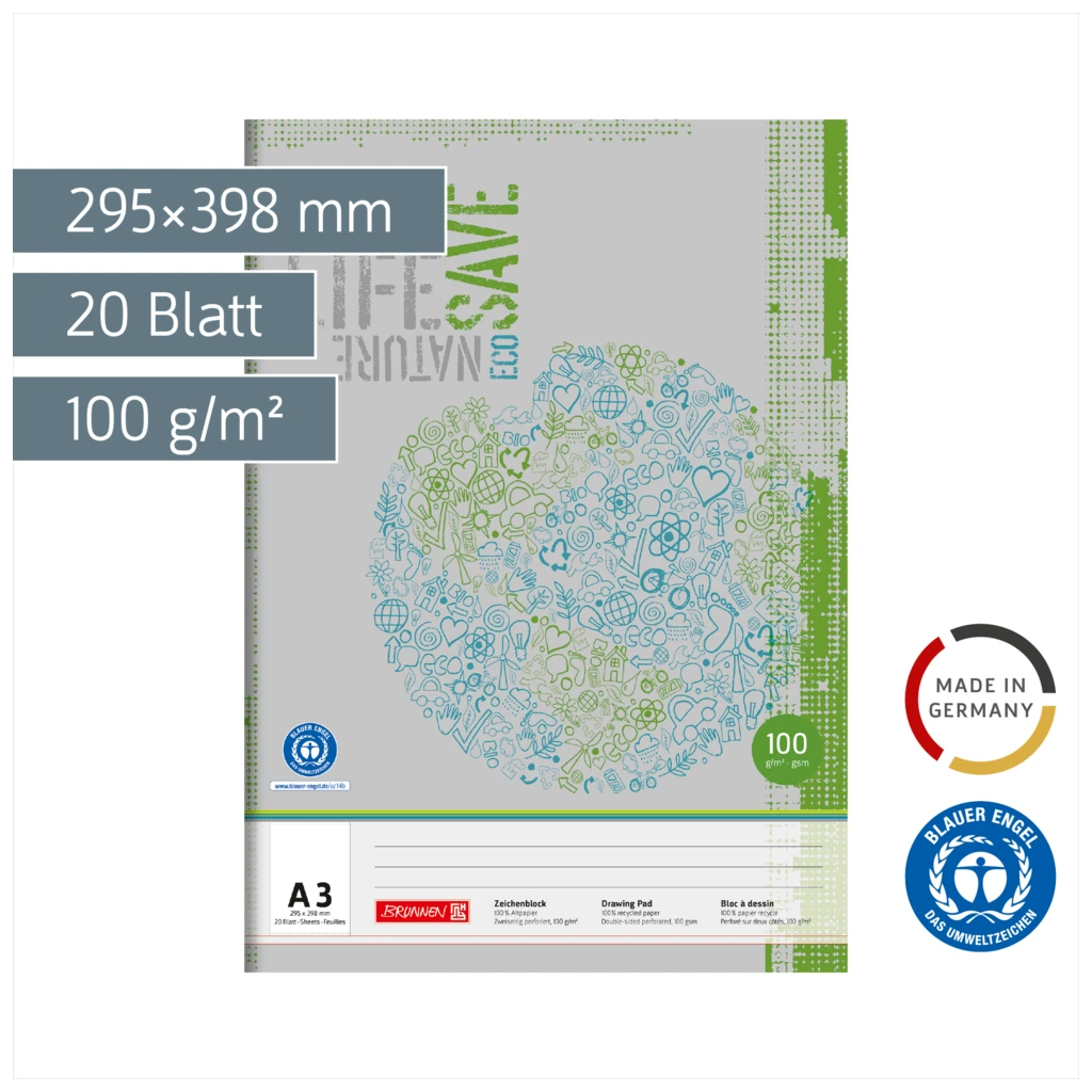 Zeichenblock Recycling | A3, 20 Blatt