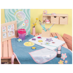 Kinderschürze Happy Hippie | jeansblau/mehrfarbig, pastell