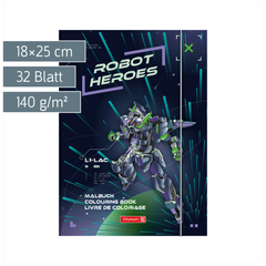 Ausmalheft Robot Heroes | 32 Blatt, dunkelblau/lila