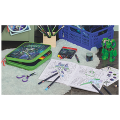 Ausmalheft Robot Heroes | 32 Blatt, dunkelblau/lila