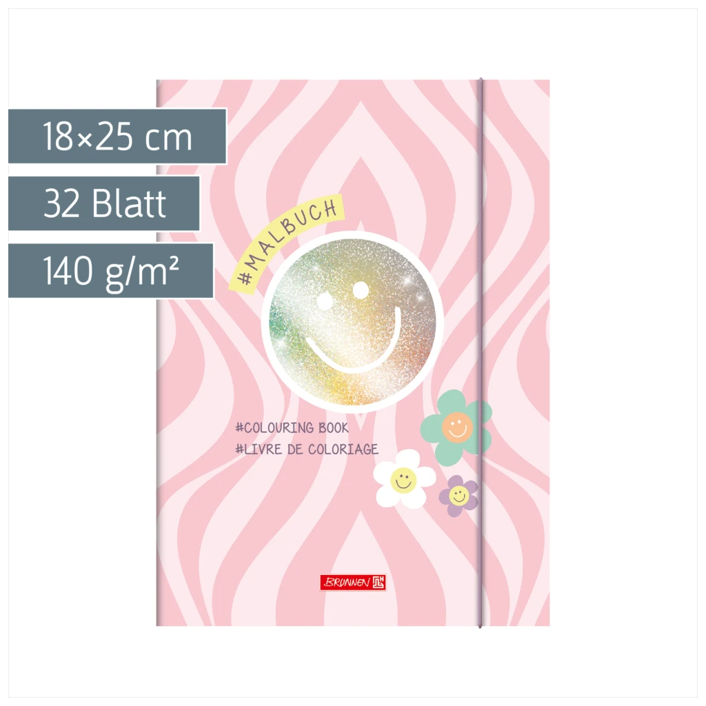 Ausmalheft Happy Hippie | 32 Blatt, rosa