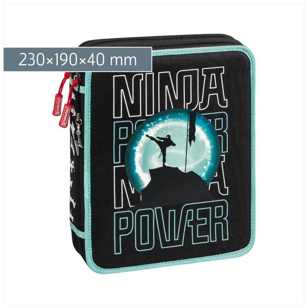 Federmäppchen XXL Ninja Power | 2 Reißverschlüsse, türkis/schwarz