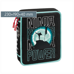 Federmäppchen XXL Ninja Power | 2 Reißverschlüsse, türkis/schwarz