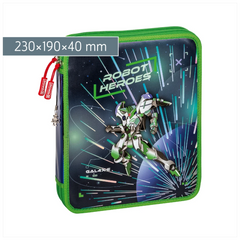 Federmäppchen XXL Robot Heroes | 2 Reißverschlüsse, dunkelblau/grün