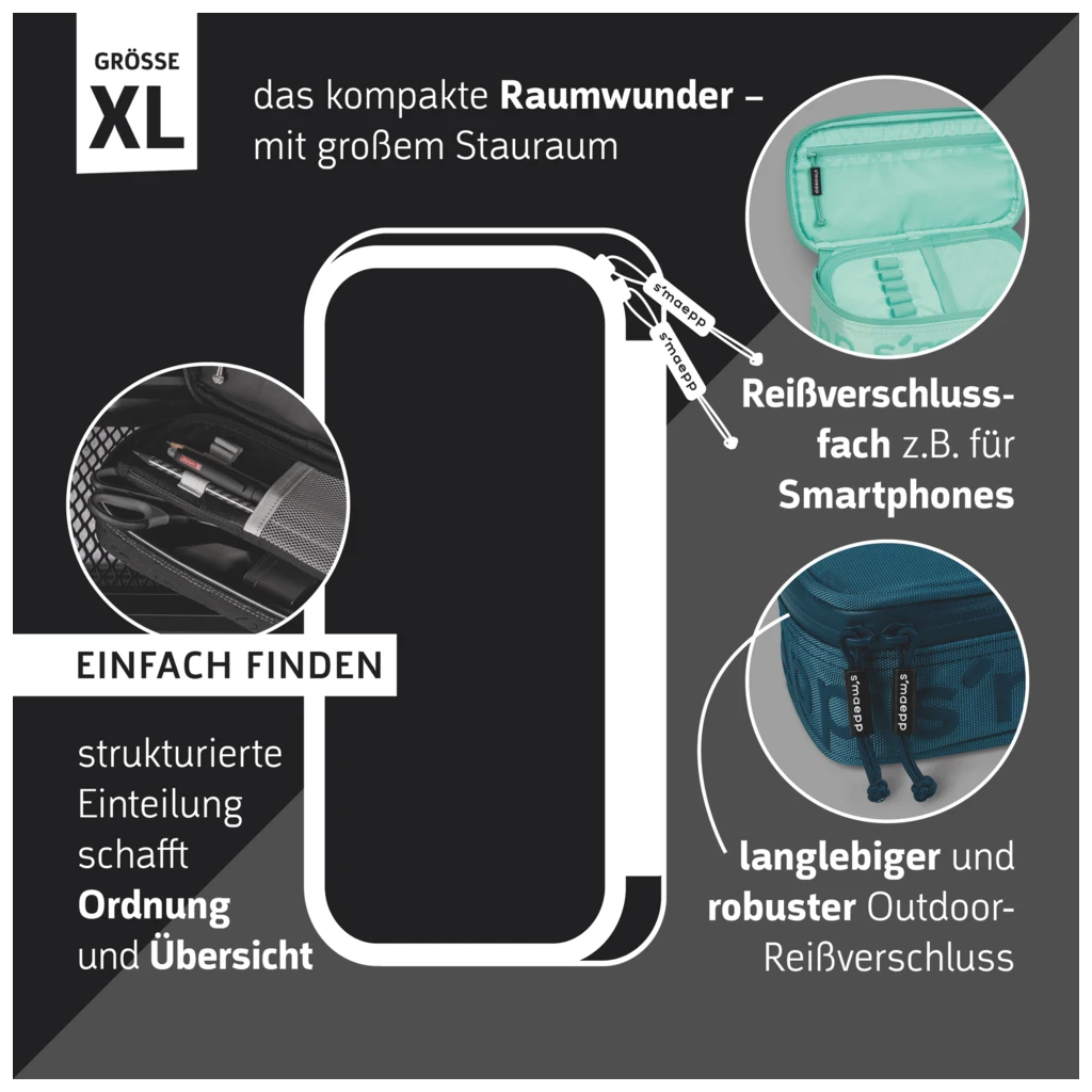 Schlampermäppchen s'maepp XL „Urban Classic“ | 1 Klappe(n), grün/dunkelgrau
