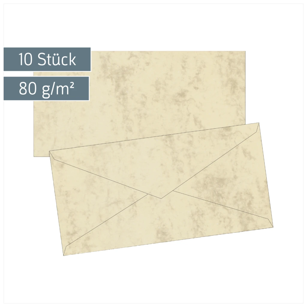 Briefumschläge Universalpapier Marmor | DIN lang, 80 g/m², chamois, 10 Stück