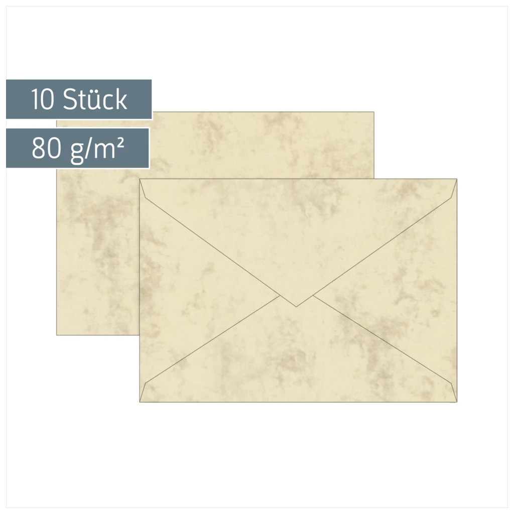 Briefumschläge Universalpapier Marmor | C6, 80 g/m², chamois, 10 Stück
