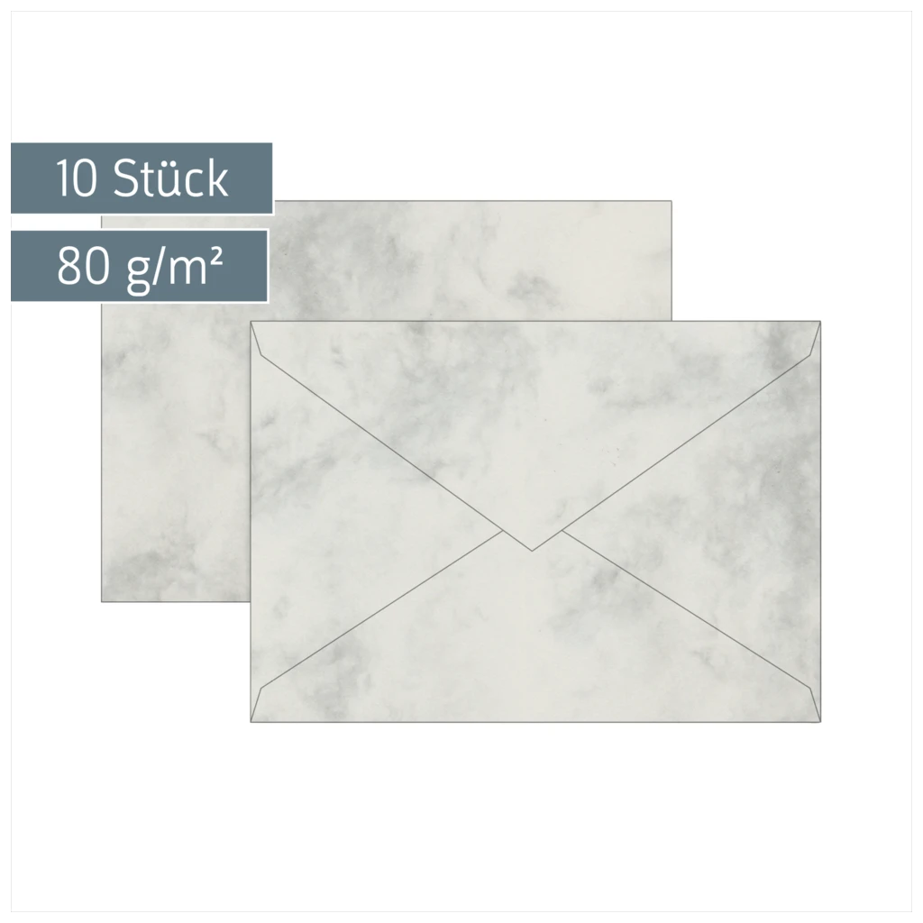 Briefumschläge Universalpapier Marmor | C6, 80 g/m², grau, 10 Stück
