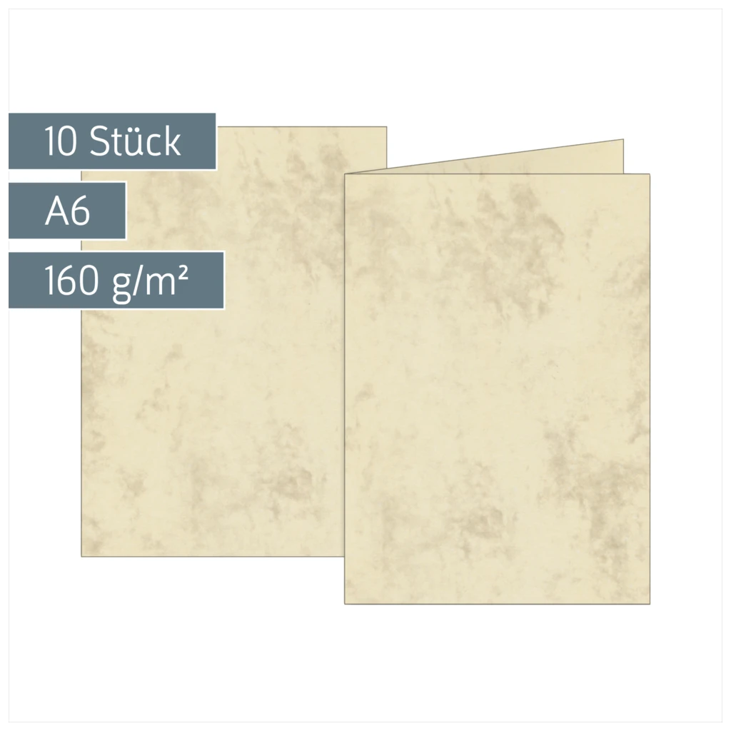 Klappkarten Universalpapier Marmor | A6, 160 g/m², chamois, 10 Stück
