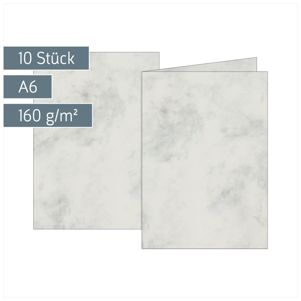 Klappkarten Universalpapier Marmor | A6, 160 g/m², grau, 10 Stück