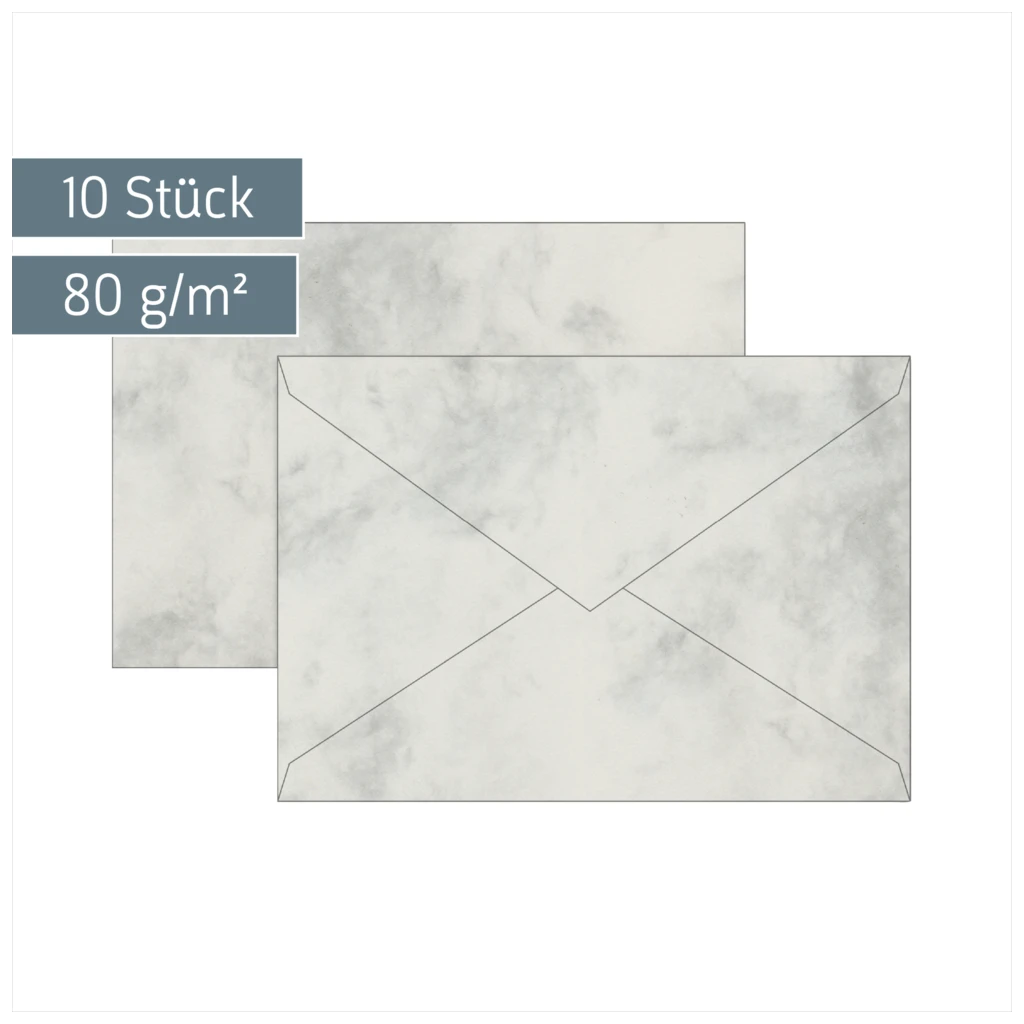 Briefumschläge Universalpapier Marmor | C5, 80 g/m², grau, 10 Stück