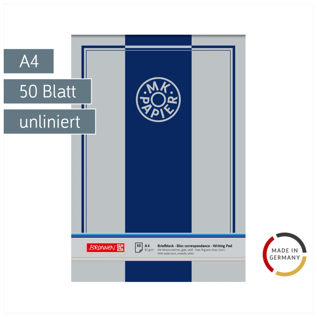 Briefblock MK-Papier | A4, unliniert, 50 Blatt