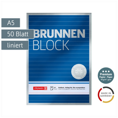 Briefblock Premium „BRUNNEN-Block“ | A5, liniert, 50 Blatt, blau