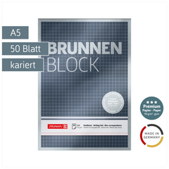 Briefblock Premium „BRUNNEN-Block“ | A5, Lineatur 5, 50 Blatt, silber