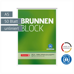 Briefblock „BRUNNEN-Block“ Recycling | A5, Lineatur 6, 50 Blatt, grün
