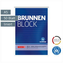 Briefblock „BRUNNEN-Block“ Recycling | A5, liniert, 50 Blatt, blau
