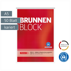 Briefblock „BRUNNEN-Block“ Recycling | A5, Lineatur 5, 50 Blatt, rot