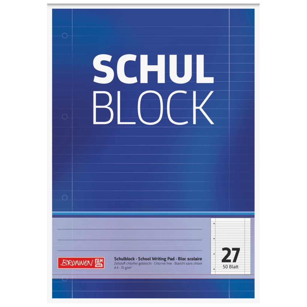 Schulblock gelocht | A4, Lineatur 27, 50 Blatt, blau