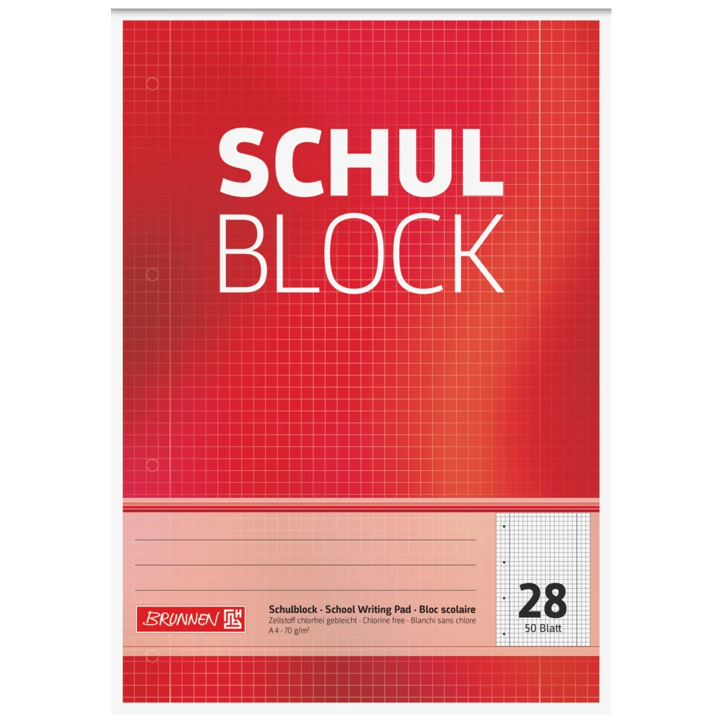 Schulblock gelocht | A4, Lineatur 28, 50 Blatt, rot