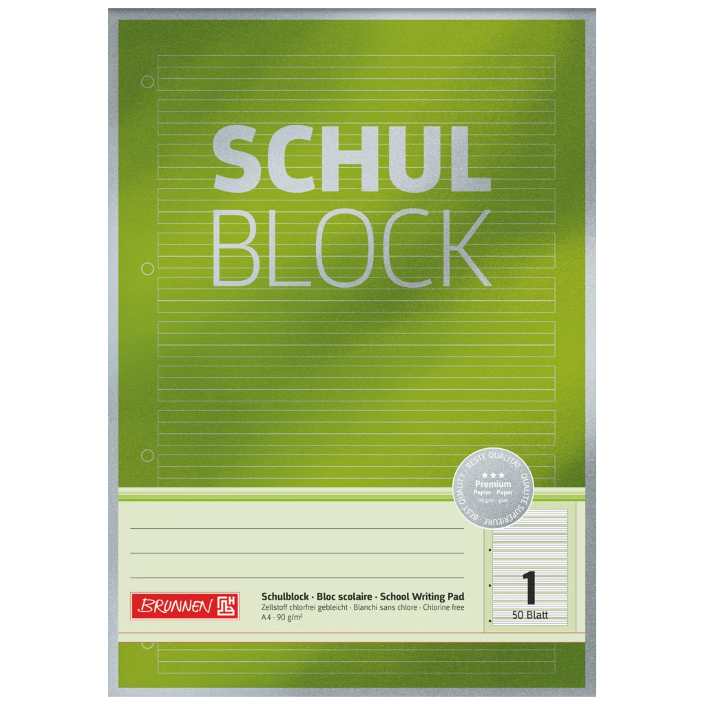 Schulblock Premium | A4, Lineatur 1, 50 Blatt, grün