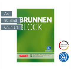 Briefblock „BRUNNEN-Block“ Recycling | A4, Lineatur 20, 50 Blatt, grün
