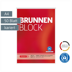 Briefblock „BRUNNEN-Block“ Recycling | A4, Lineatur 22, 50 Blatt, rot