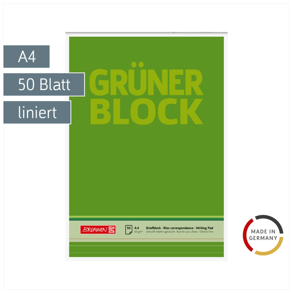 Briefblock „Grüner Block“ | A4, Lineatur 21, 50 Blatt, grün
