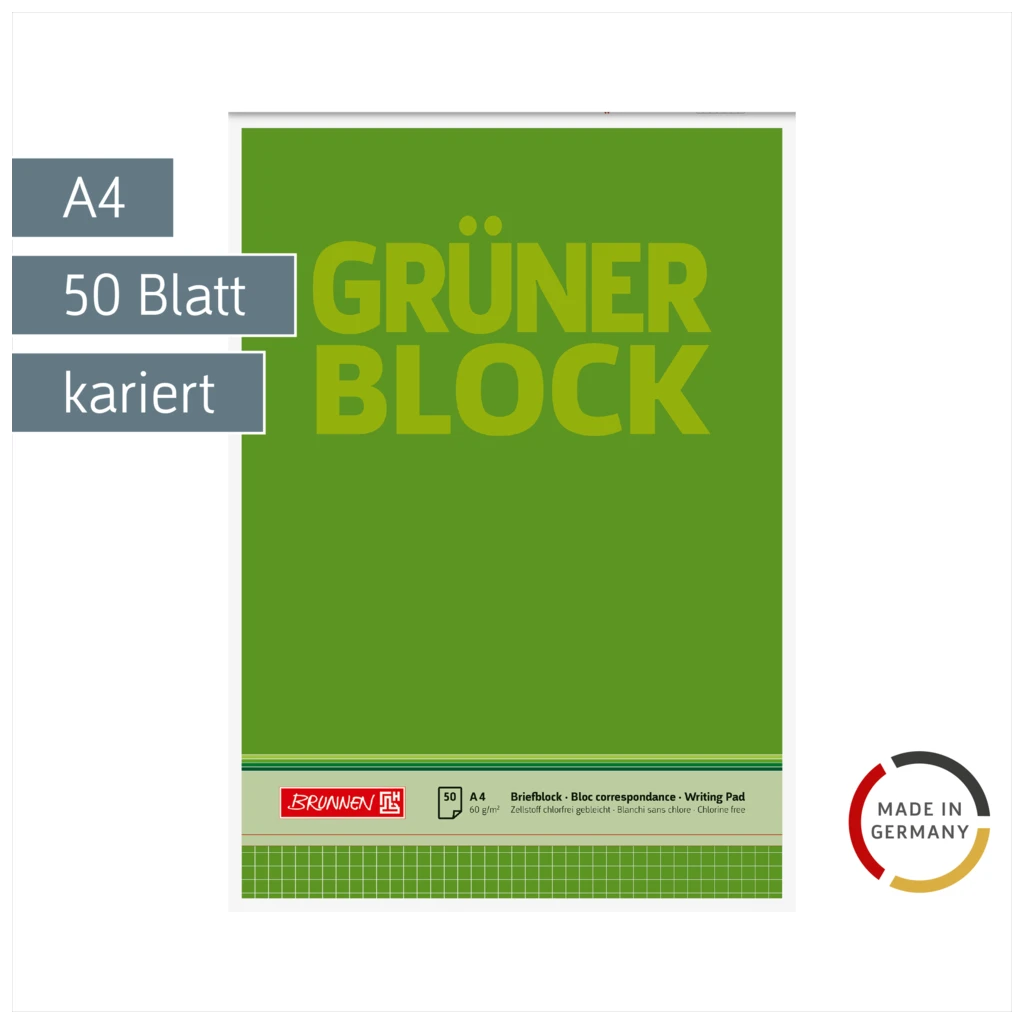Briefblock „Grüner Block“ | A4, Lineatur 22, 50 Blatt, grün