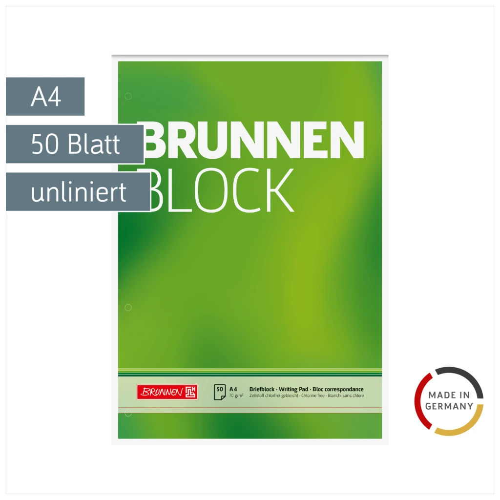 Briefblock „BRUNNEN-Block“ gelocht | A4, Lineatur 20, 50 Blatt, grün