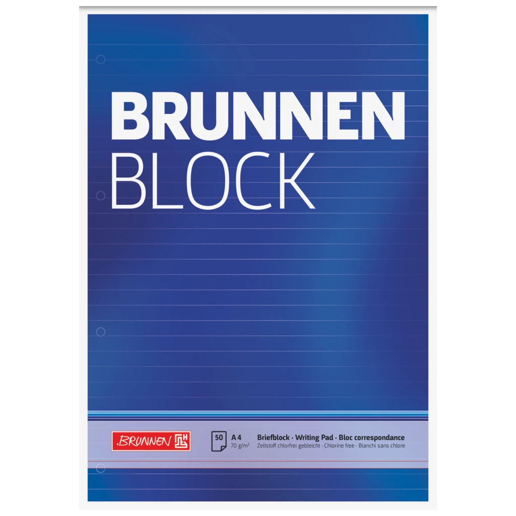 Briefblock „BRUNNEN Block“ gelocht | A4, Lineatur 21, 50 Blatt, blau