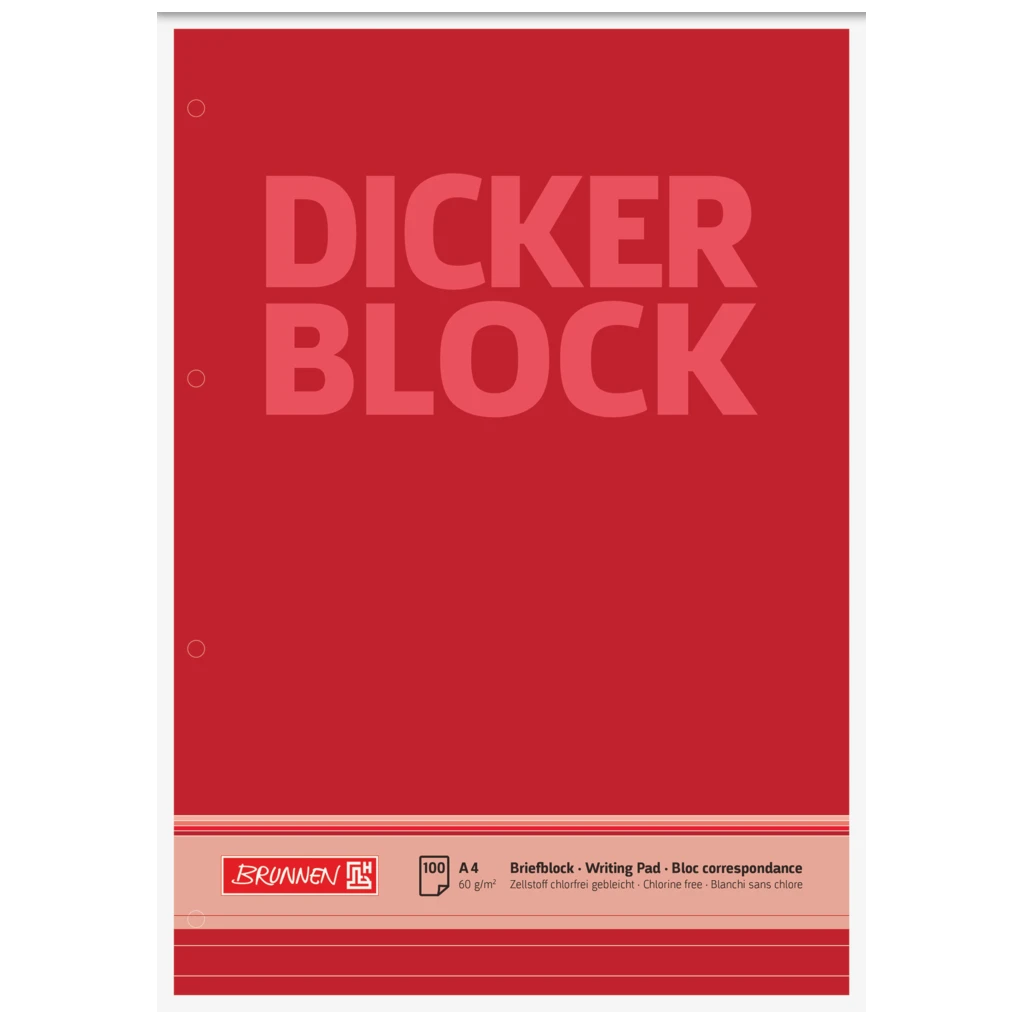 Briefblock „Dicker Block“ gelocht | A4, Lineatur 21, 100 Blatt, rot