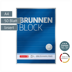 Briefblock Premium „BRUNNEN-Block“ | A4, Lineatur 21, 50 Blatt, blau