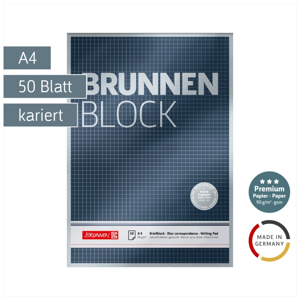 Briefblock Premium „BRUNNEN-Block“ | A4, Lineatur 22, 50 Blatt, blau