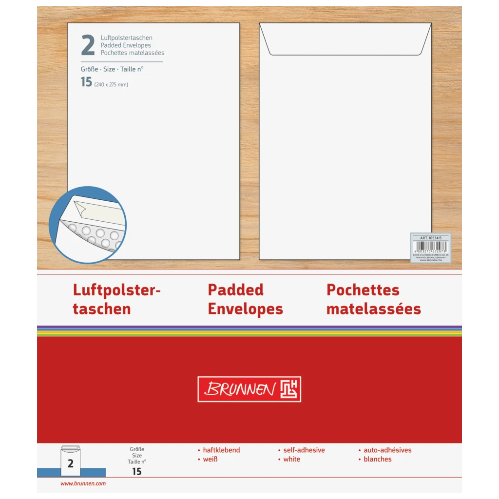 Luftpolstertaschen | 240×275 mm, 15, 75 g/m², weiß, 2 Stück
