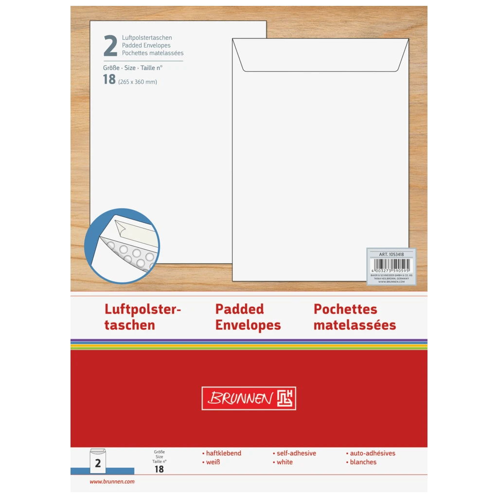 Luftpolstertaschen | 240×350 mm, 18, 75 g/m², weiß, 2 Stück