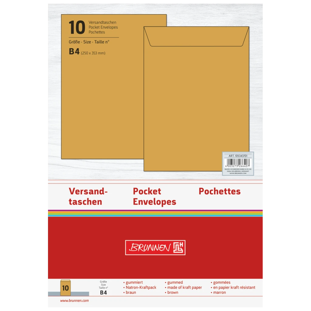 Versandtaschen | 250×353 mm, B4, 110 g/m², braun, 10 Stück