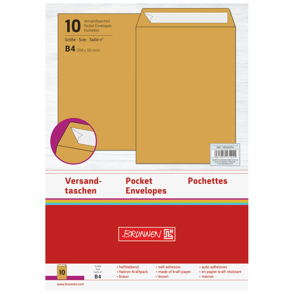Versandtaschen | 250×353 mm, B4, 110 g/m², braun, 10 Stück