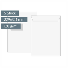Versandtaschen mit Fenster | 229×324 mm, C4, 120 g/m², weiß, 5 Stück