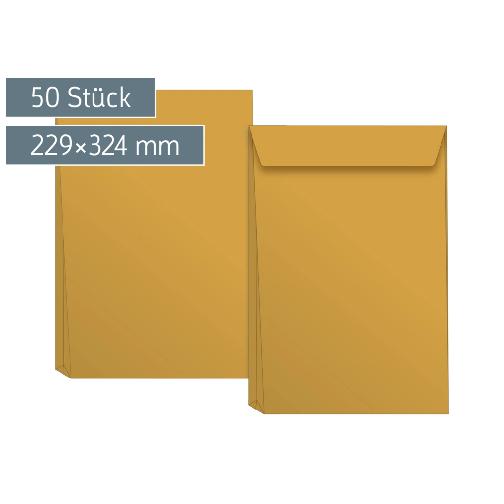 Versandtaschen mit Faltboden | 229×324 mm, C4, 125 g/m², braun, 50 Stück