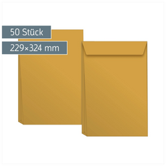 Versandtaschen mit Faltboden | 229×324 mm, C4, 125 g/m², braun, 50 Stück