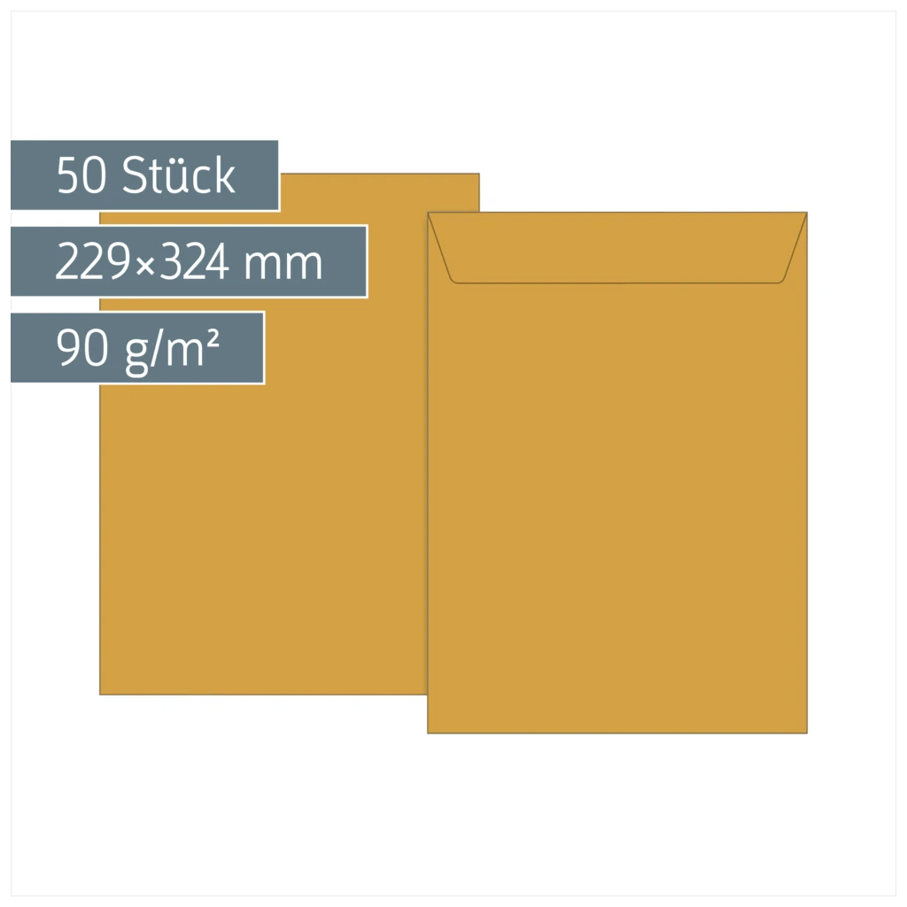Versandtaschen | 229×324 mm, C4, 90 g/m², braun, 50 Stück
