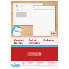 Versandtaschen mit Fenster | 162×229 mm, C5, 90 g/m², weiß, 5 Stück